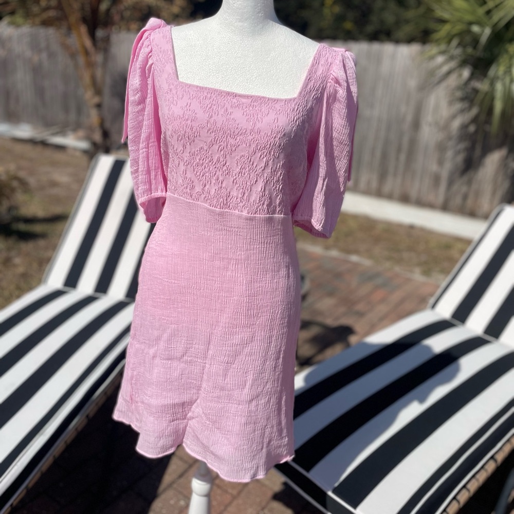 & Other Stories Pink Puff Sleeve Mini Dress Size 10 - Picture 3 of 13
